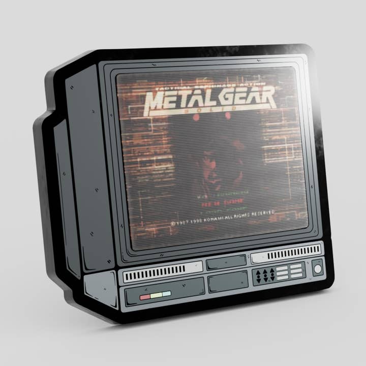 2.5" Lenticular Metal Gear CRTV Enamel Pin for wholesale by GoopyGoblins