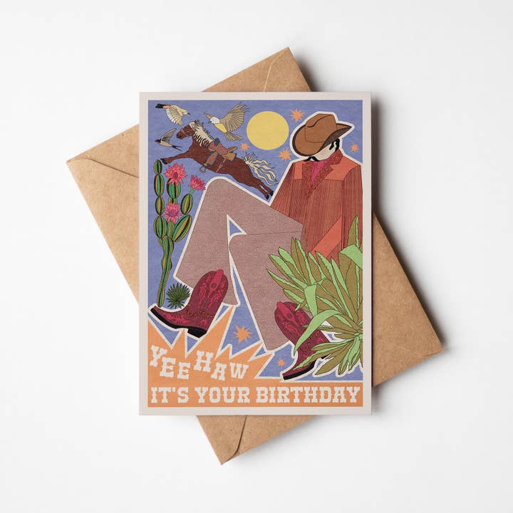 Yeehaw Cowboy Birthday Card for wholesale by OMG Kitty