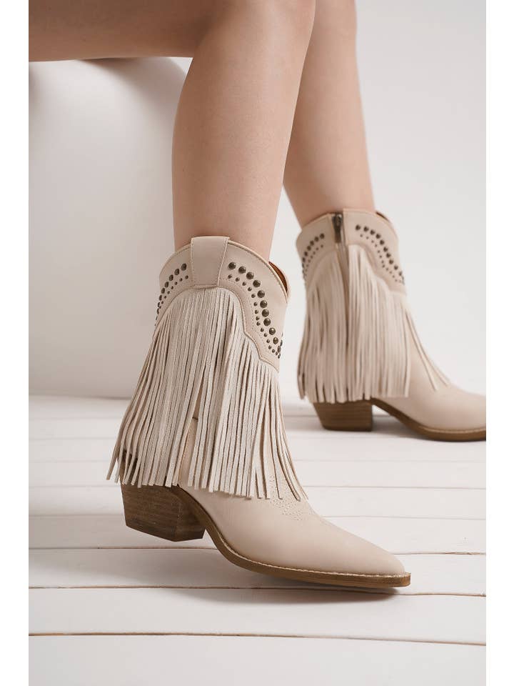 BEAST FASHION - Wholesale Cowboy Boots - Women's - ADELA-16 Fringe Western Block Heel Ankle Boots