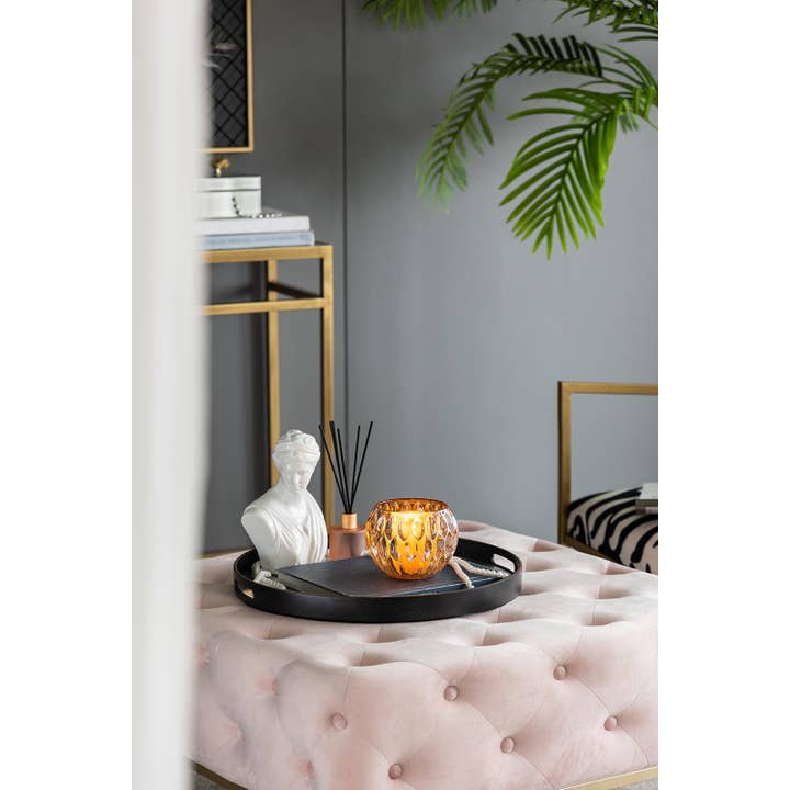 A&B Home Group Inc. – wholesale Ljushållare – D6x4,3" Bärnstensfärgad Ljuslykta med Präglat Mönster - Bärnsten11