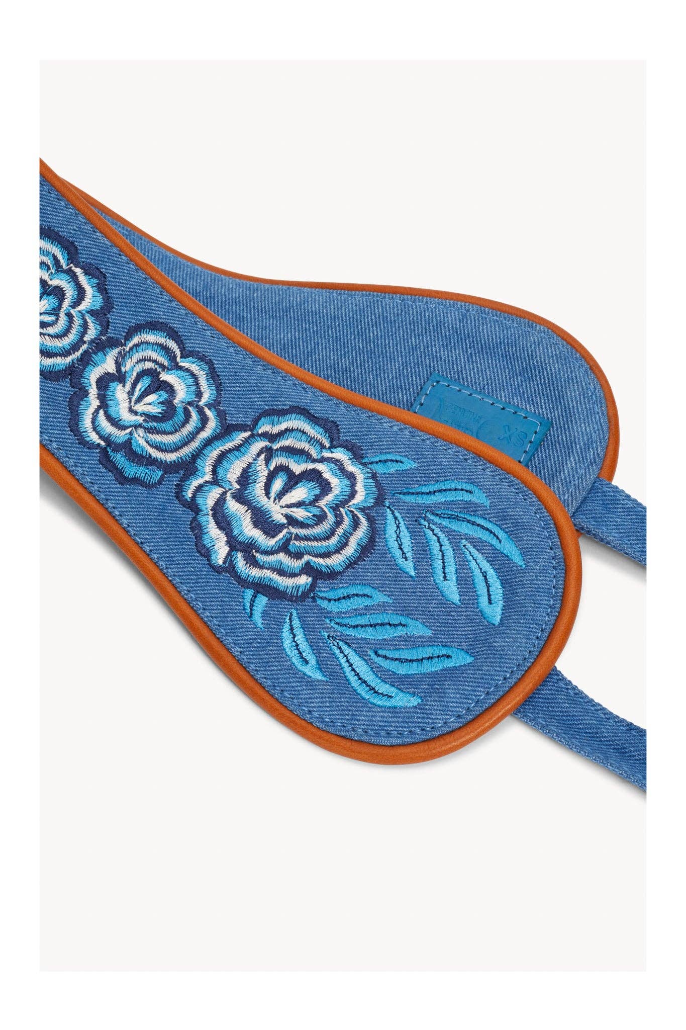 Rose Embroidery Belt Denim/Antique Tan for wholesale on Faire3