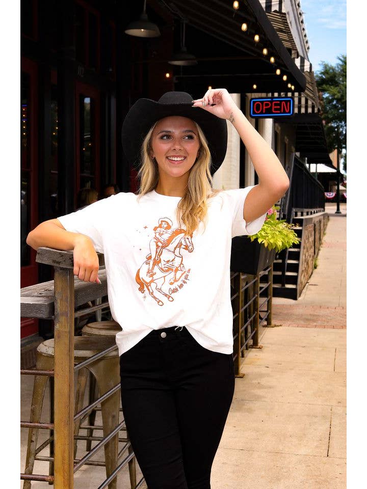 Catch Her If You Can White T-Shirt for wholesale on Faire