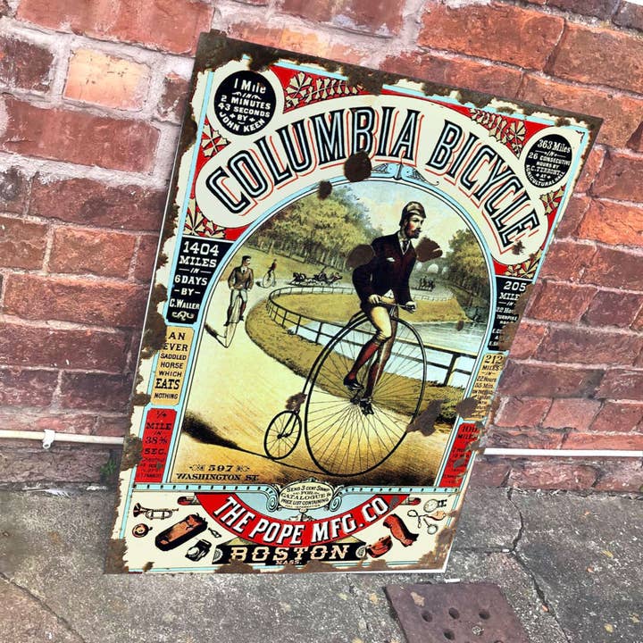 Columbia Bicycle Bike - Metal Advertising Wall Sign for wholesale by The British Metal Signs Company