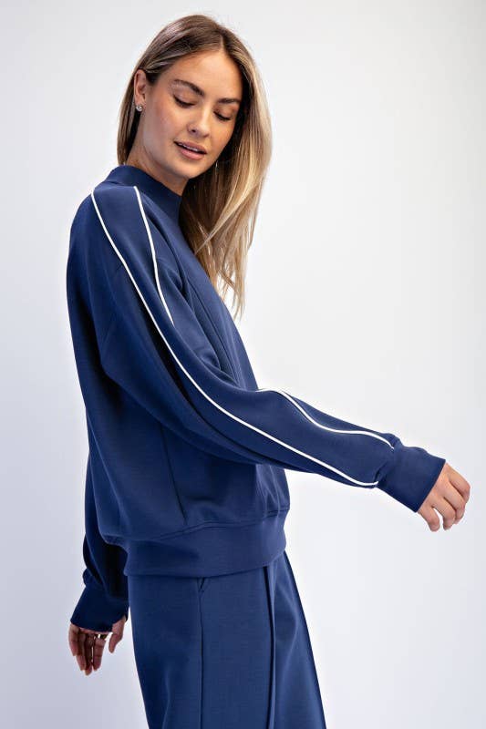 Sunday Morning - Vendita all'ingrosso Felpa - Donna - T540037-Top a Collo Alto in Modal Scuba con Due Righe a Contrasto8