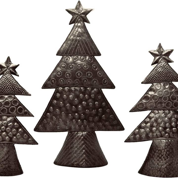 Haiti Fair Trade~ It's Cactus - Wholesale Christmas Decoration - Metal Christmas Trees, Set of 3, Holiday Table Decor 7"-11"