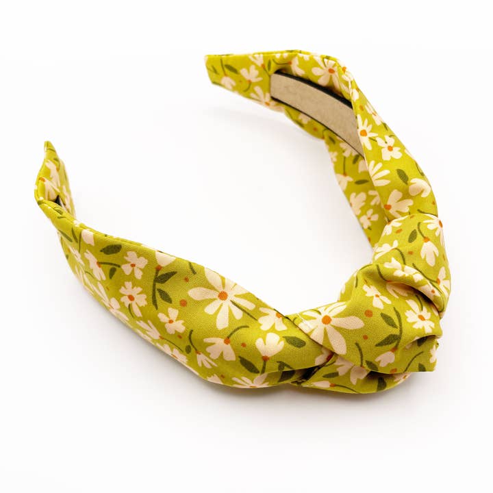 Green Knotted Headbands With Cream Flowers, Boho Hair Bands for wholesale by ELSE