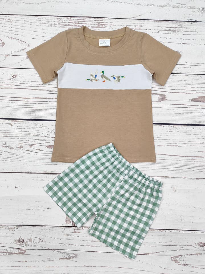 Conjunto de Verano a Cuadros con Aplique de Patos para Niños para venta al por mayor de sassy kids palace