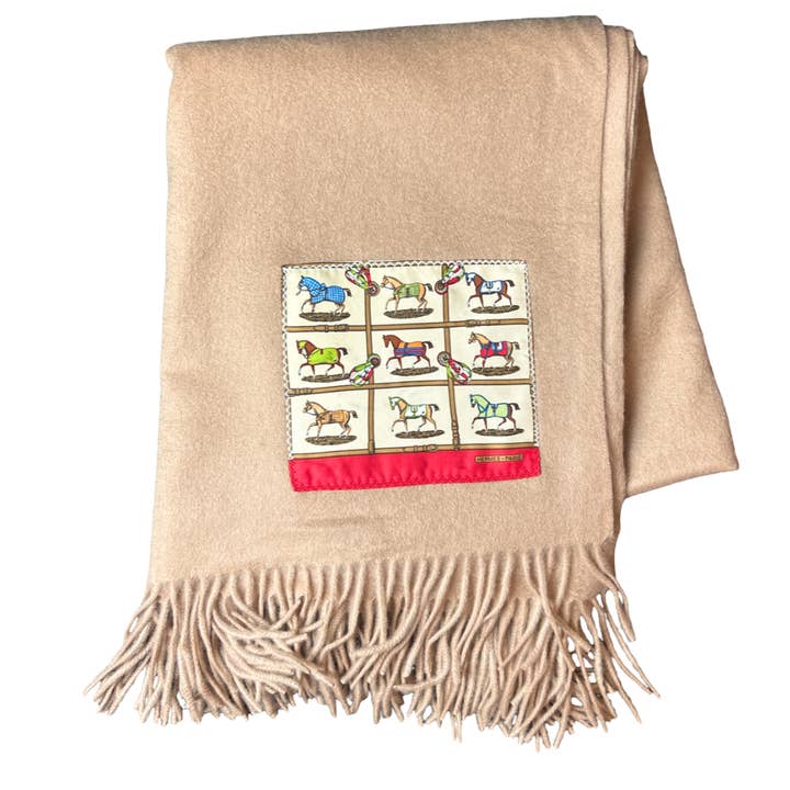 Vintage Luxe Up - Wholesale Throw blanket - Hermes Petits Chevaux Vintage Scarf Cashmere Throw Blanket1