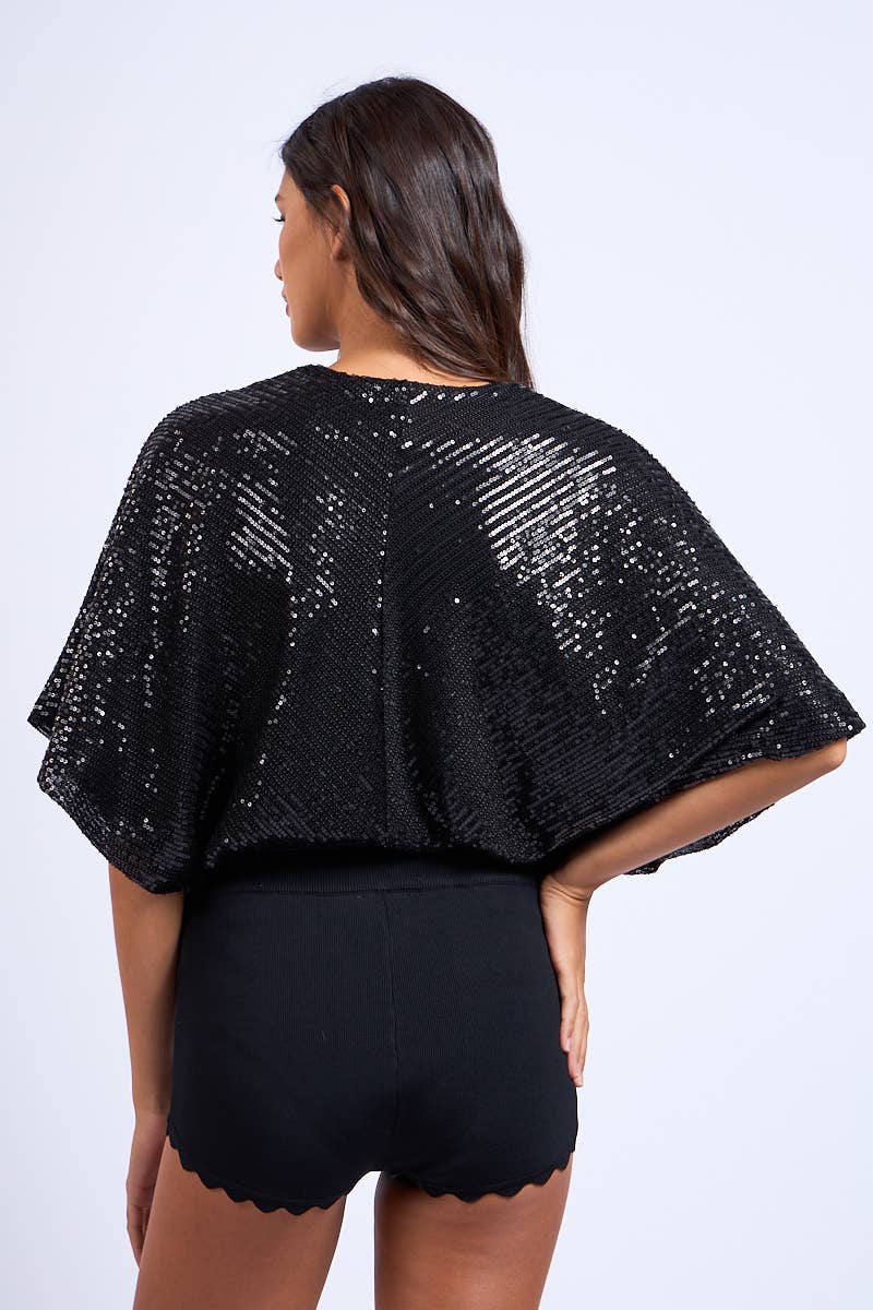 Sky to Moon - Wholesale Bodysuit - Women's - SEQUIN GLITTER PLUNGING NECK HALF SLEEVE BODYSUIT6