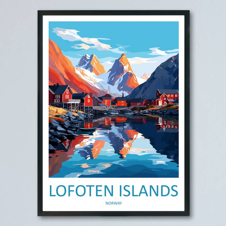 Poster di viaggio delle Isole Lofoten, Norvegia per la vendita all'ingrosso da parte di TravelzonaArt