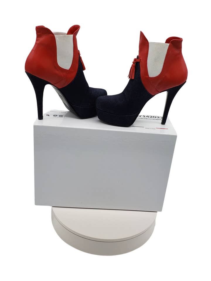 Kimsha Wear LLC – Salto alto - Mulher por atacado – BOMBA DE PLATAFORMA BORLAS VERMELHO/JEAN0