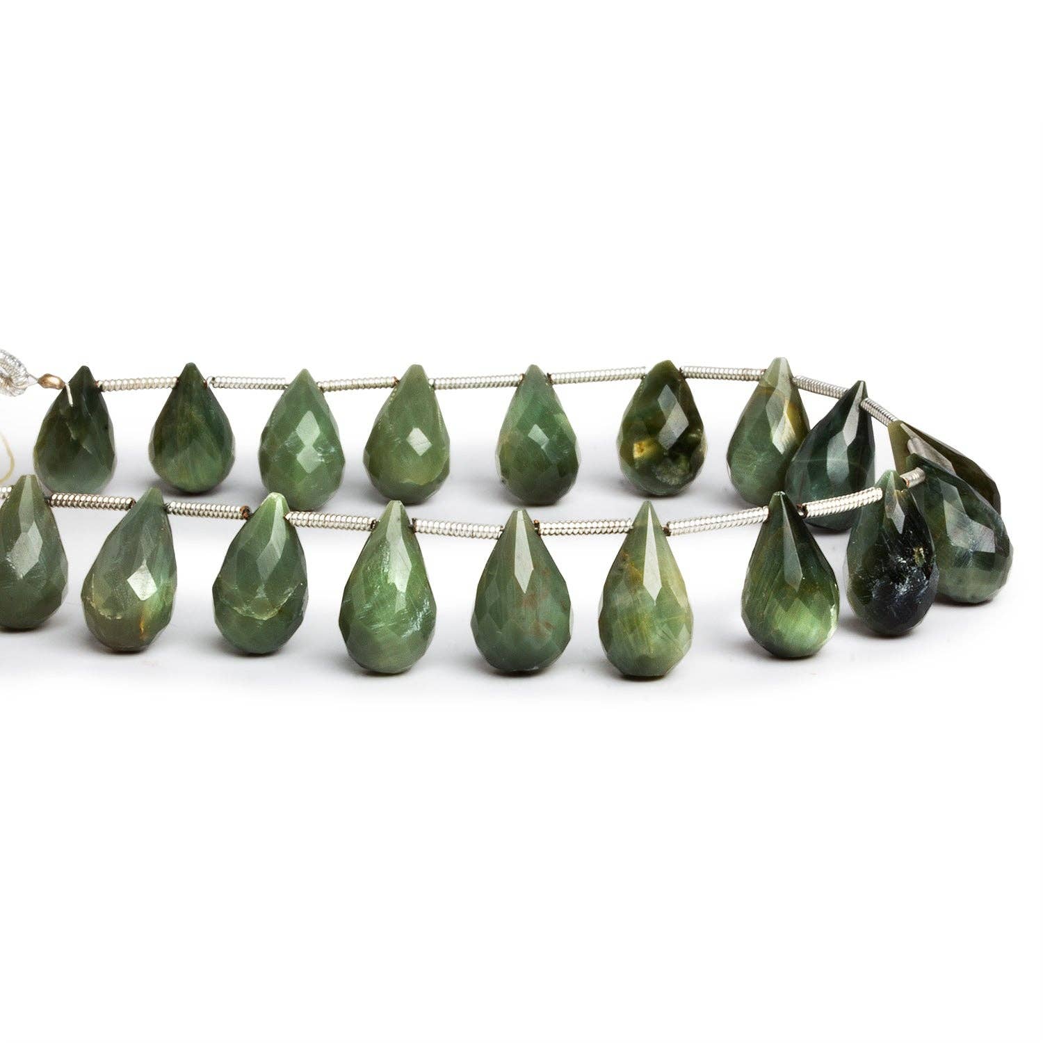 The Bead Traders – wholesale Beads – 12x8mm Green Cat's Eye Quartz Faceted Teardrops 8 inch 18 beads1