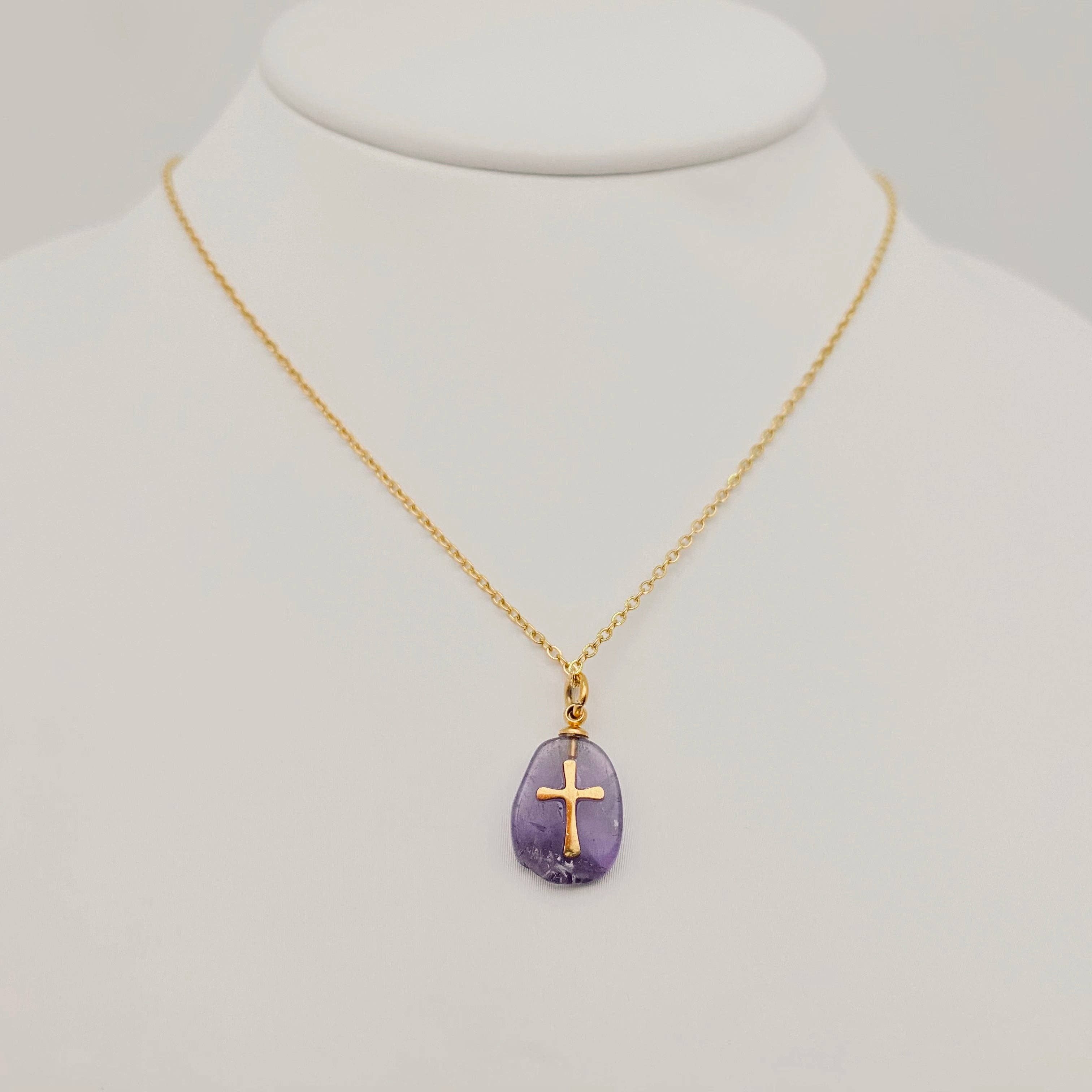 Mio Queena - Wholesale Halskettinghanger - Natuurlijke steenkruis hangerketting van roestvrij staal - CS11