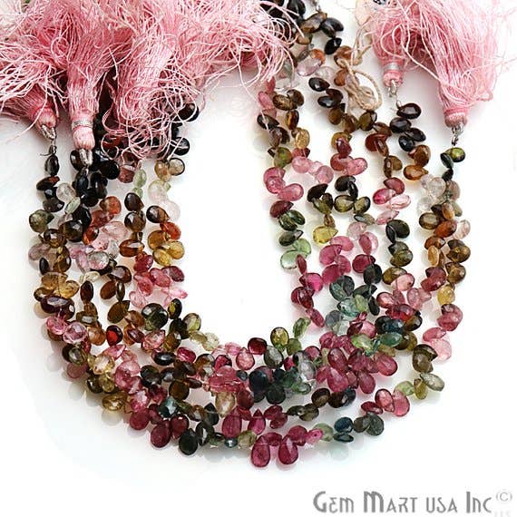 Perlas de turmalina múltiple, cadena de piedras preciosas de 7 pulgadas, 5 x 4 mm para venta al por mayor de GemMartUSA