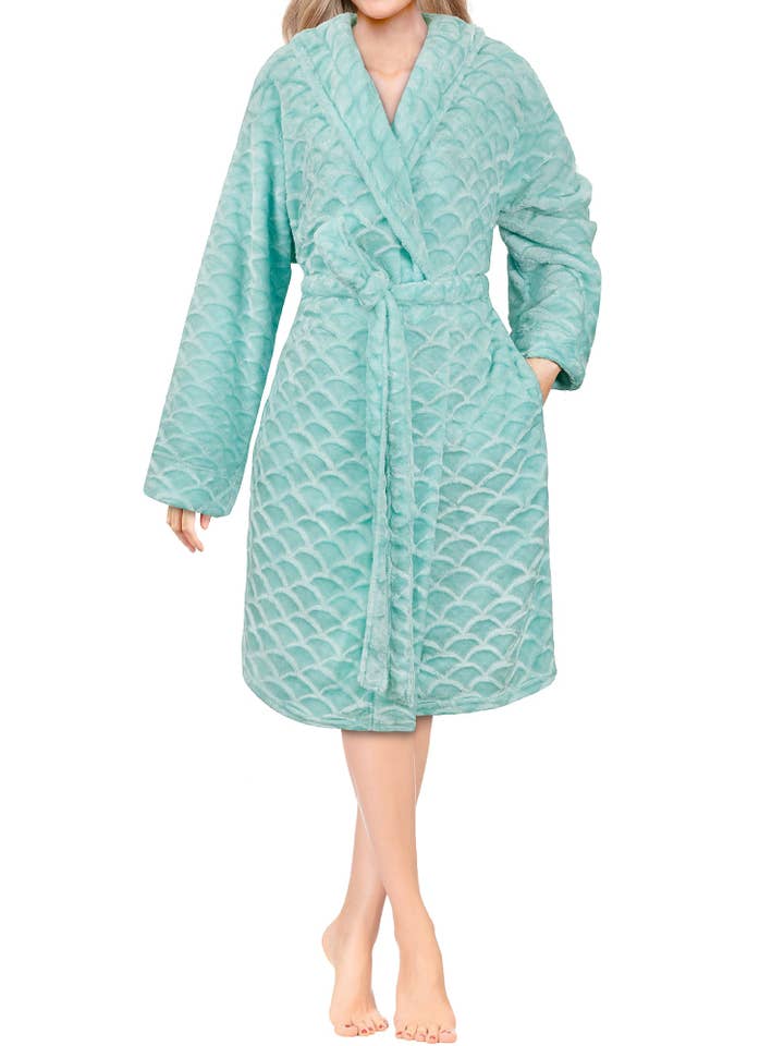 Pavilia – wholesale Morgonrock - Dam – Kvinnors kammussla mönster Fleece kort mantel