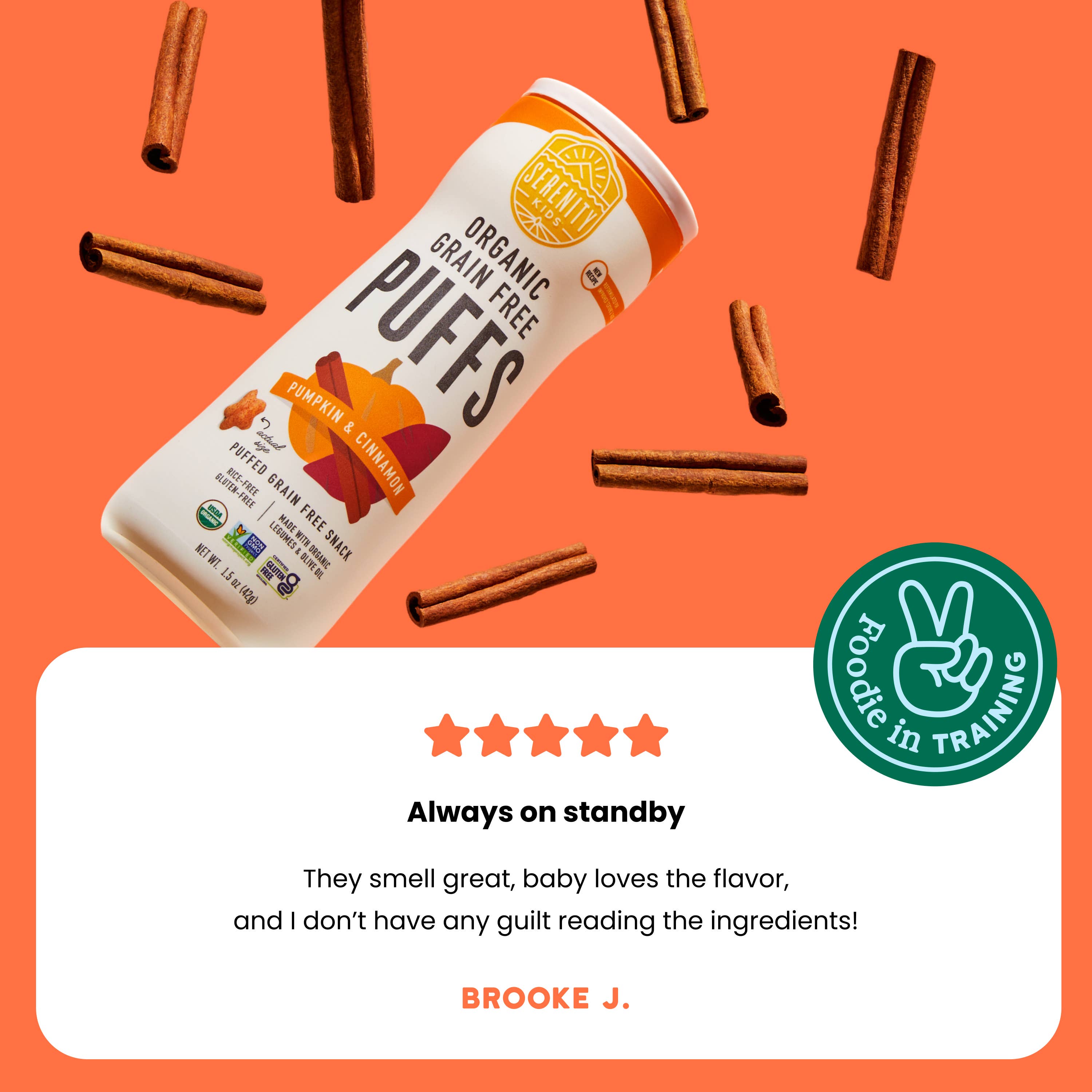 Serenity Kids - Wholesale Puffed Snack - Pumpkin & Cinnamon Organic Grain Free Puffs (6 Cans)6