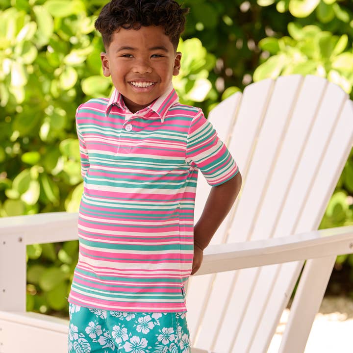 Sugar Bee Clothing - Wholesale T-Shirt - Kids - Boys Summer Shirt - Davis Pocket Polo - Palm Spring Stripe