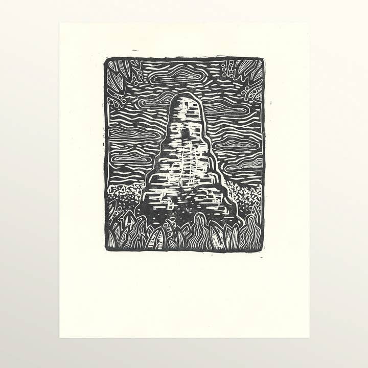 Tikal Temple I - Woodcut Print for wholesale by byHarryDiaz