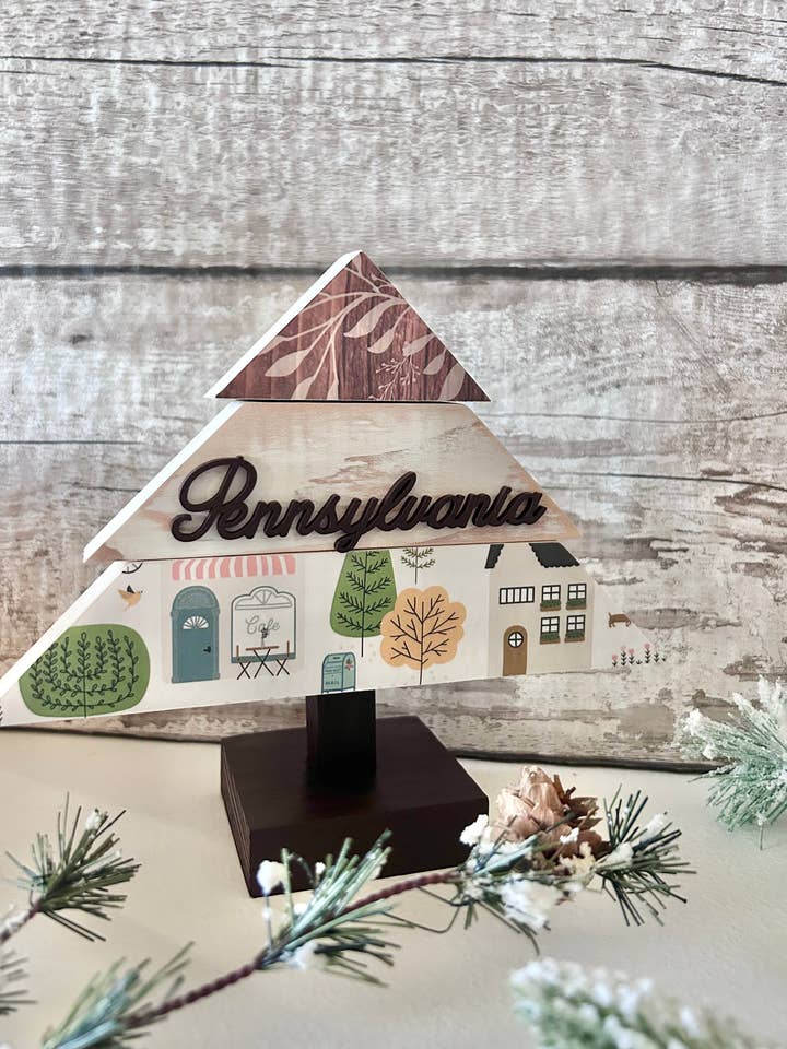 Pennsylvania-Wood Mini Holiday Christmas Tree for wholesale by Vintage Addiction