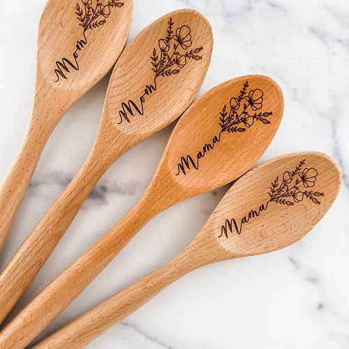 Wood & Ash - Wholesale Kitchen Spoon - Mom Mama Flower Wooden Cooking Spoon4