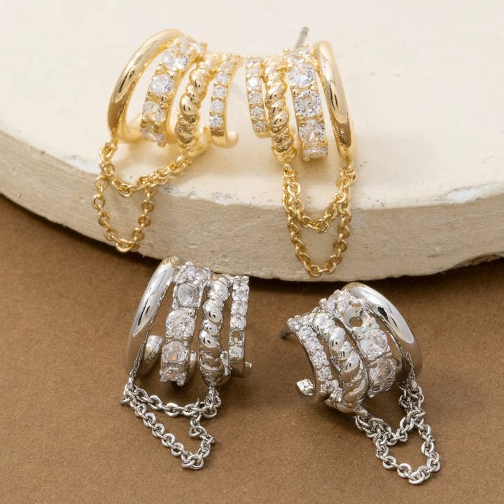 Assorted Four Line With Chain Hoop Earrings for wholesale by Fame Accessories