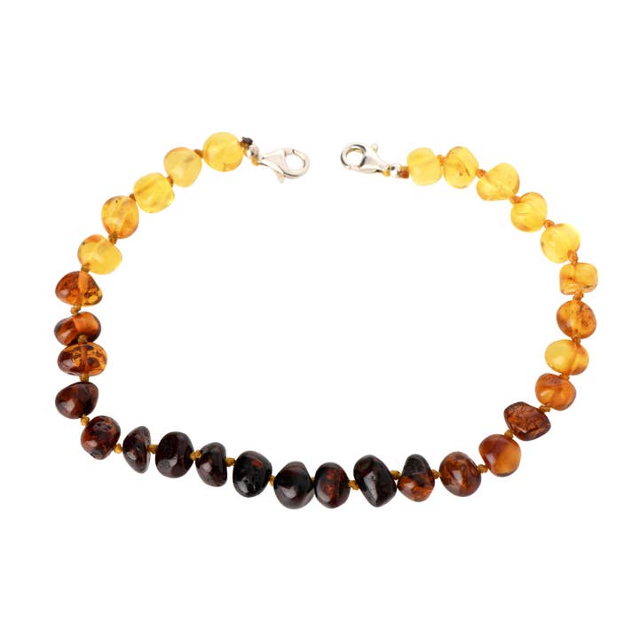 Rainbow Baroque Polished Amber Anklet for Adult with 925 Sterling Silver Clasp for wholesale by The Natural Amber