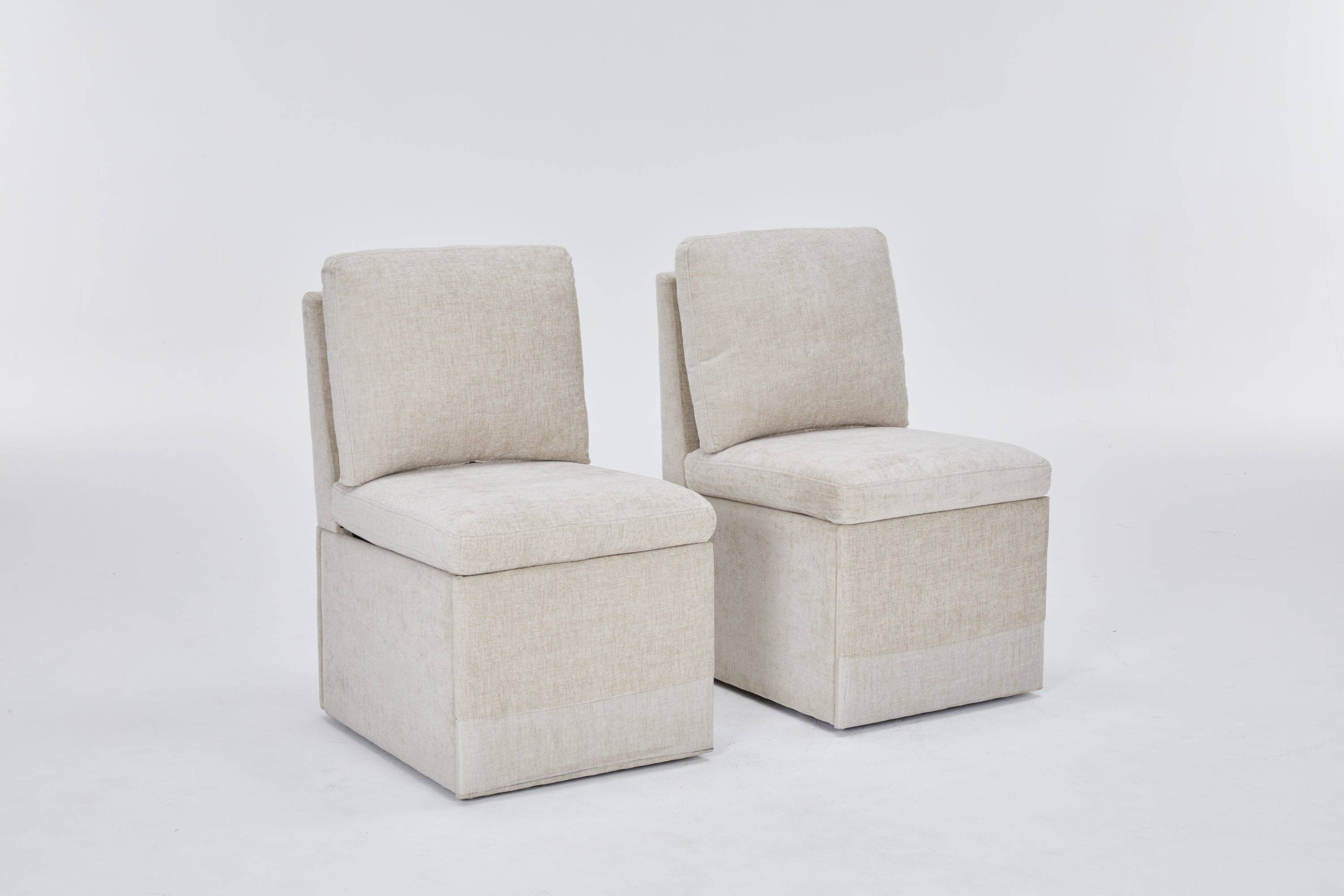 39F Inc. - Wholesale Chair - Set of 2 Linen Upholstered Storage Dining Chairs with Caster