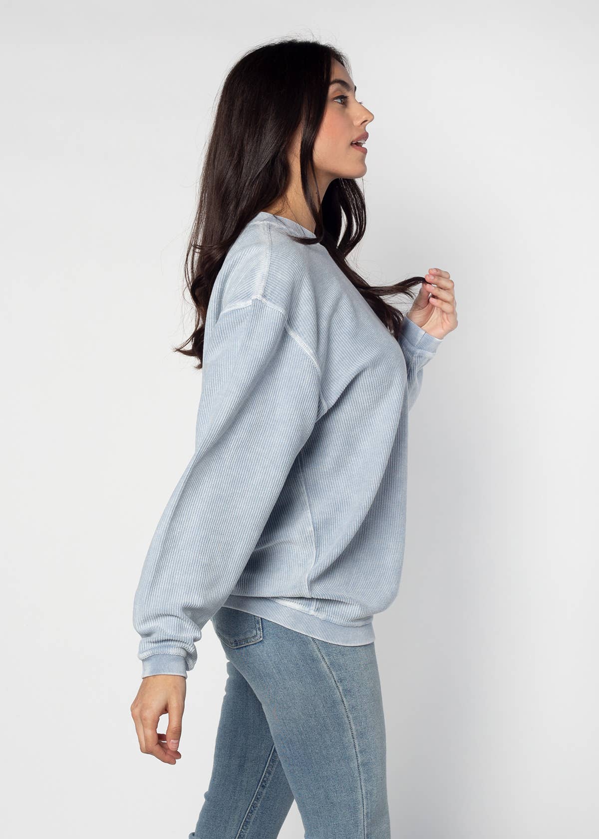 The Original Corded Crew in Faded Denim for wholesale on Faire1