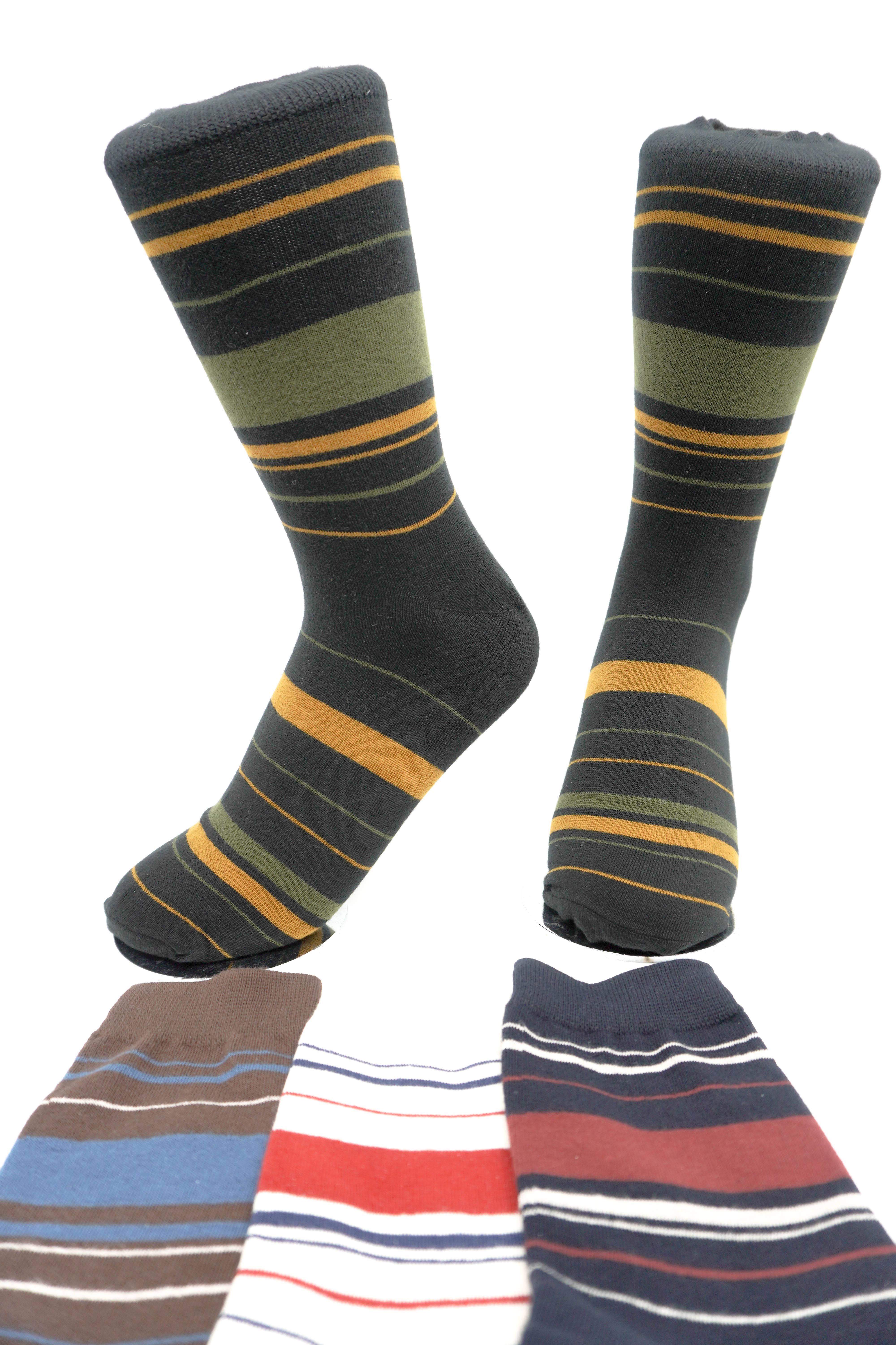 Comfortarians – Meias - Homem por atacado – Meias masculinas casuais de algodão listrado no meio da panturrilha | Todos os dias |Escritório3