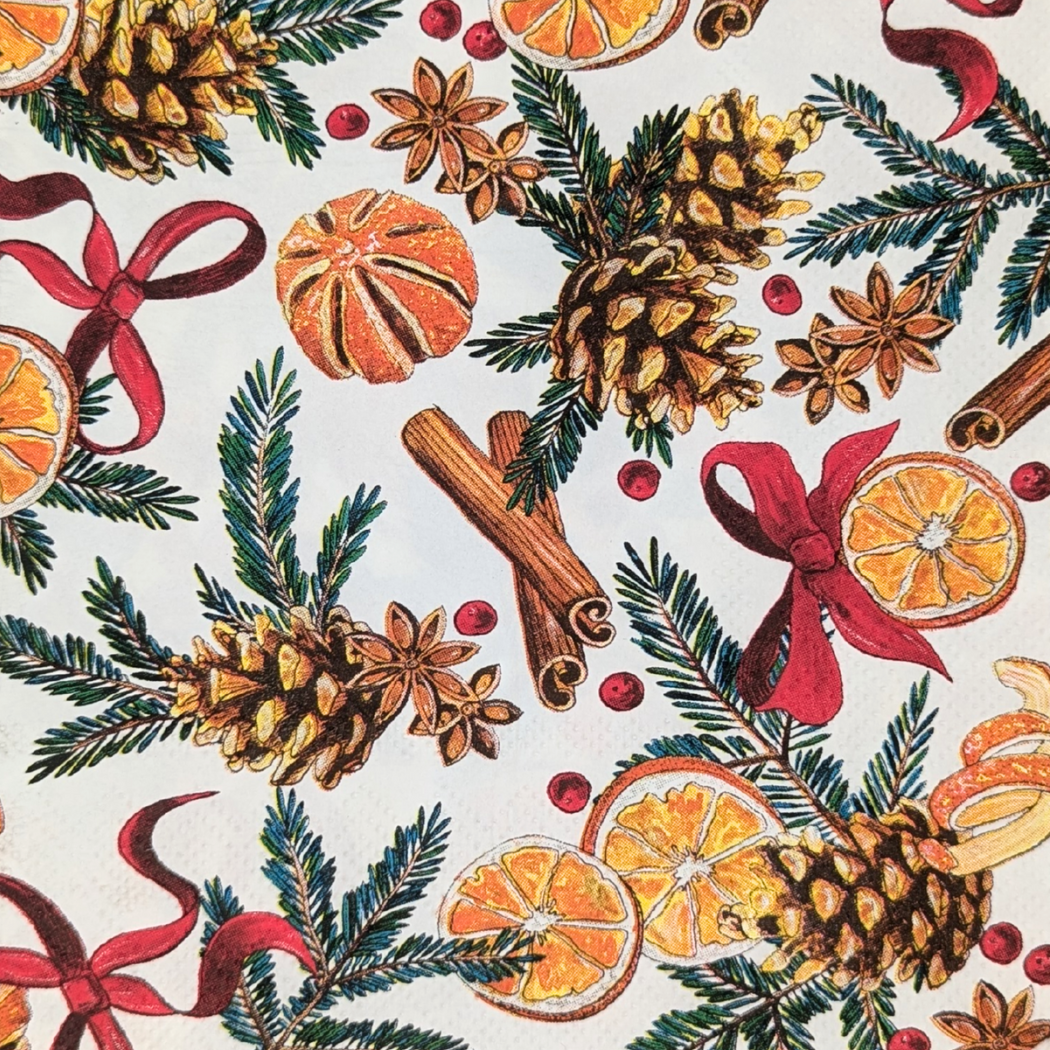 Bluebell and Lark – wholesale Disposable napkin – Cream Orange And Cinnamon Christmas Paper Napkins1