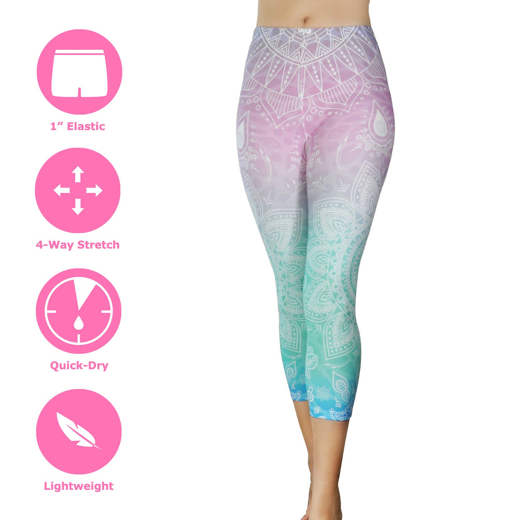 Comfy Yoga - Wholesale Athletic/Lounge Leggings - Women's - Capri "Cancun", Casual Ombre Mandala Printed Midrise Legging1