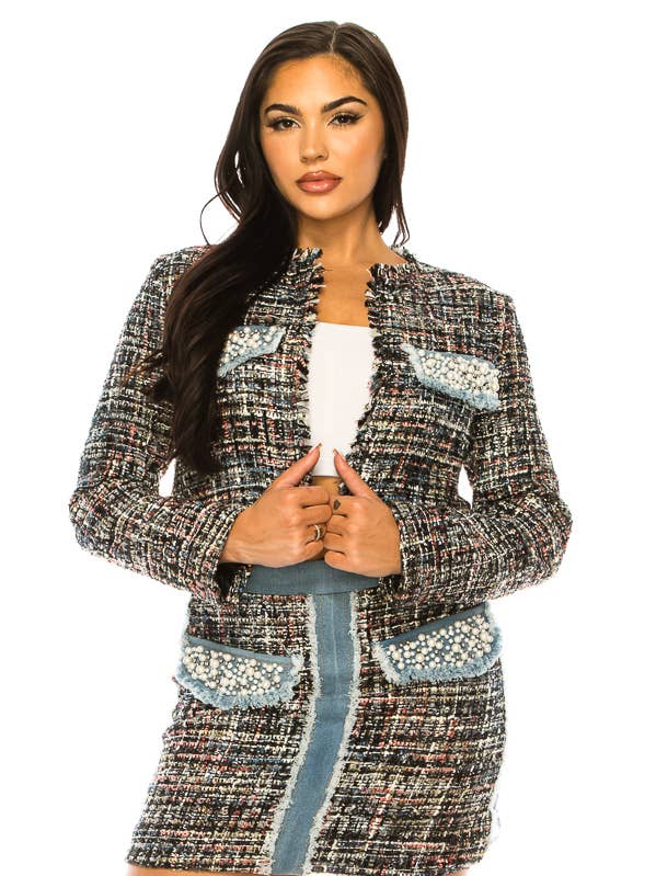 (SJ2744)Denim Tweed Jackets (2 colors) for wholesale by SALT