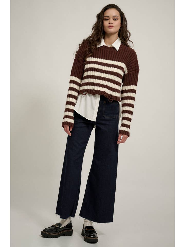 Promesa USA – Engroshandel Pullover - Dame – Stripe Rib Strik Rund hals Sweater Top9