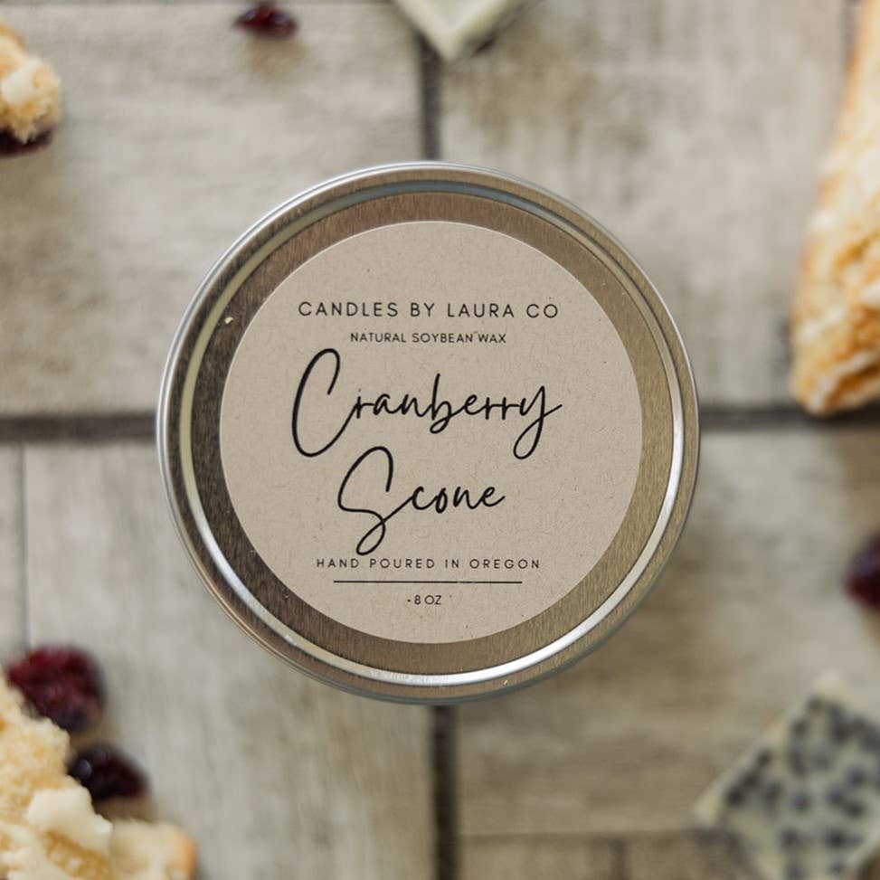 Candles By Laura - Wholesale Travel Candles - Cranberry Scone 8 oz Soy Gift Tin1