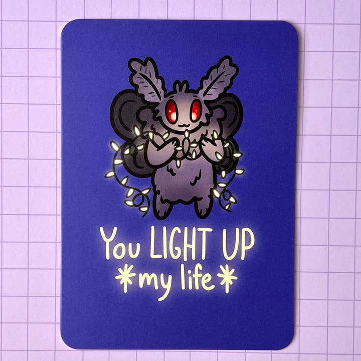 You Light Up My Life Mothman Card for wholesale by 2Birds1Pencil Illustrations