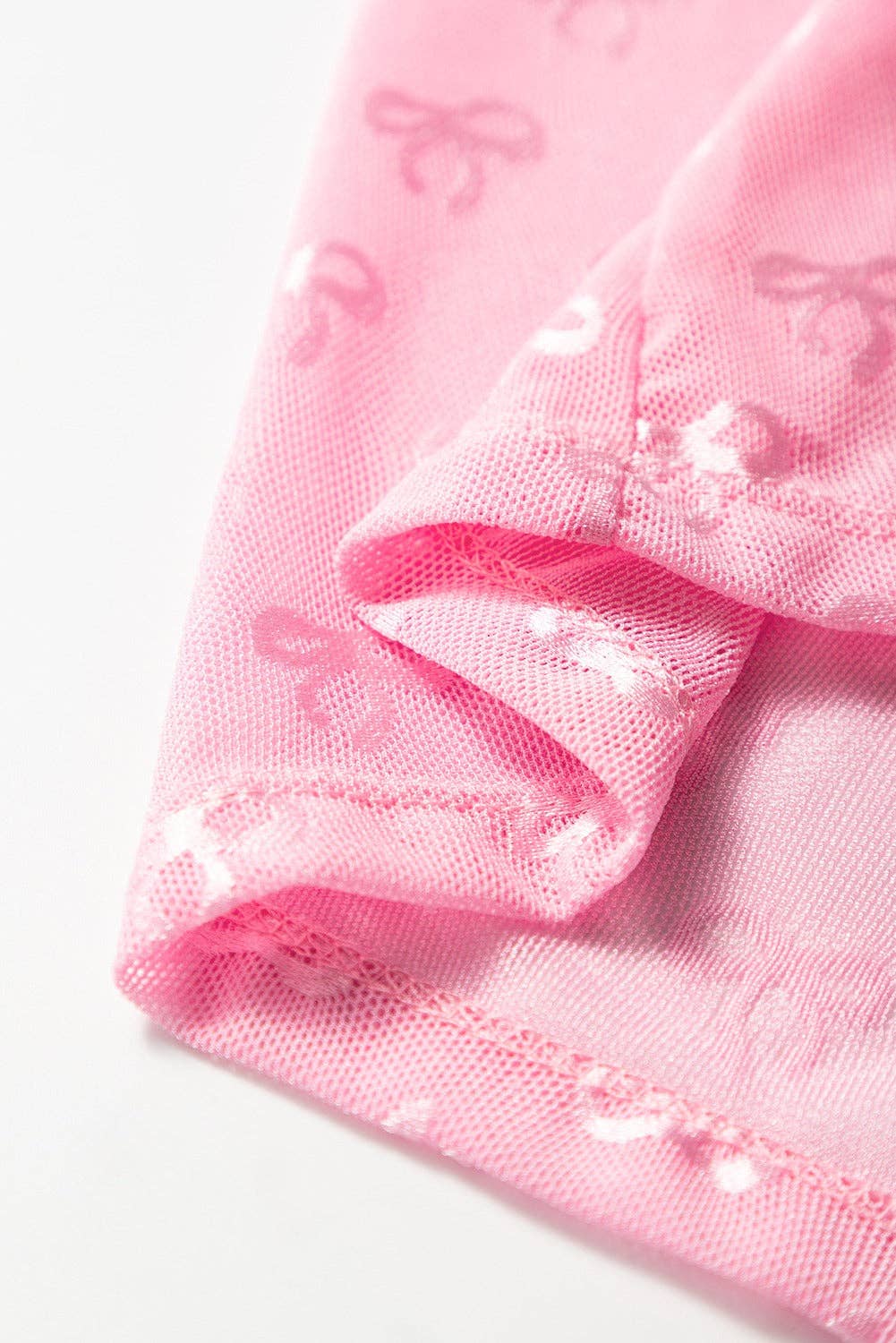 Lovesoft - Wholesale Blouse - Women's - Pink Mesh Bow Pattern Long Sleeve Top5