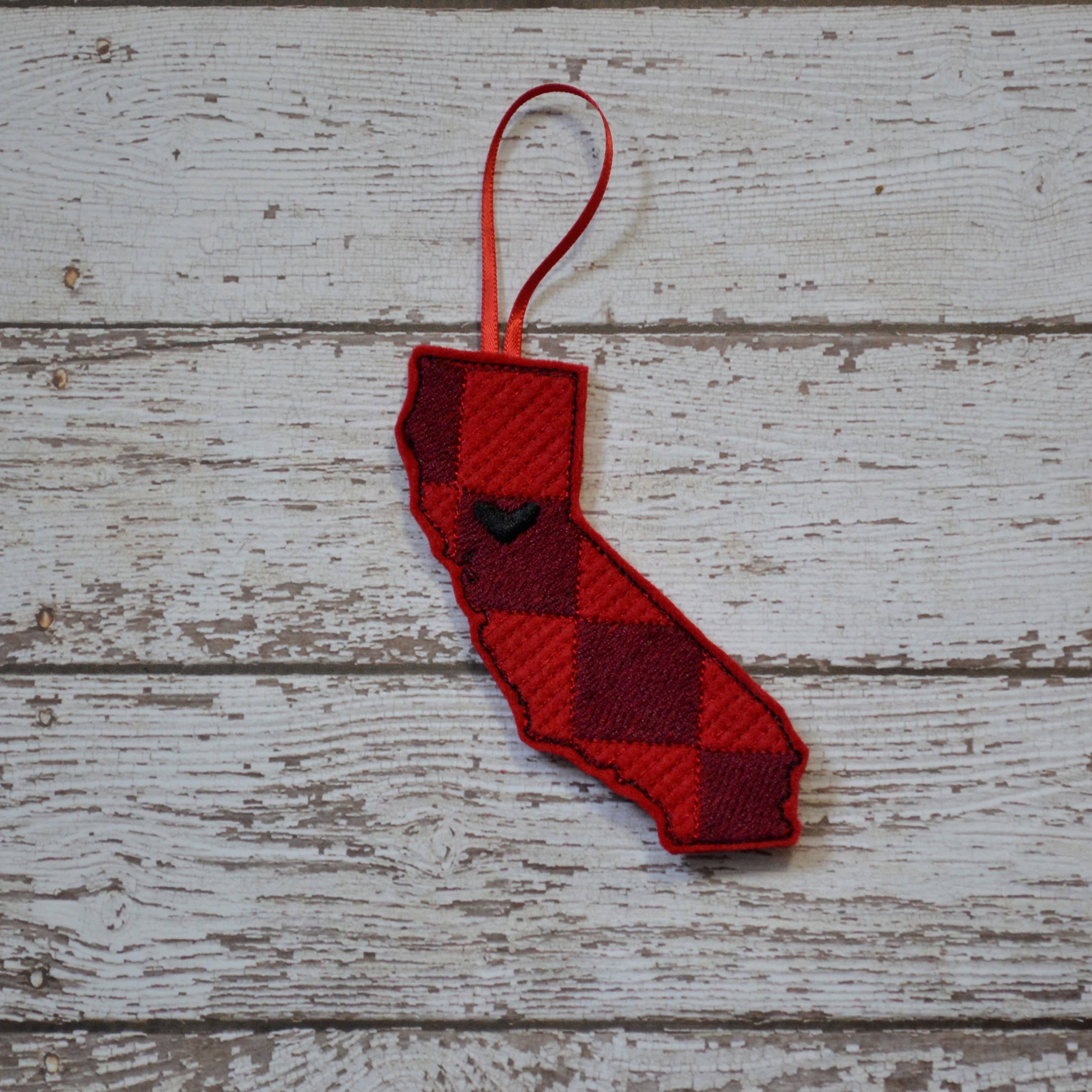 SewMuchMoreStore - Wholesale Ornament - State Red Buffalo Plaid Embroidered Felt Ornament - Holiday23