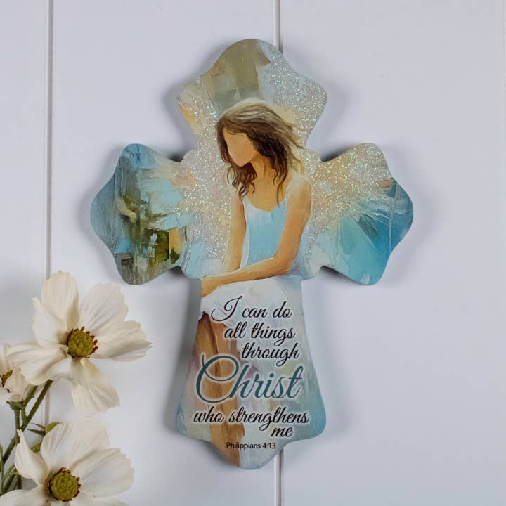 All Things Through Christ Wooden Cross for wholesale by Glow Decor