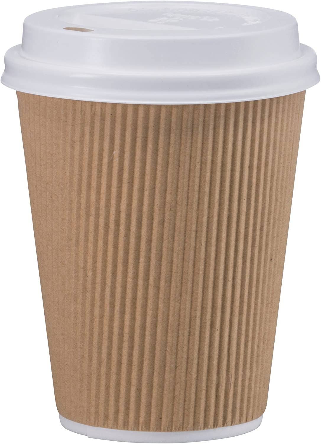 singleware - Wholesale Disposable cup - NYHI Set of 100 Brown Disposable Paper Cups with White Lids (10-oz) | Ripple Insulated Kraft for Hot Drinks - Tea & Coffee | Triple Layer Design | Eco- Friendly, Recyclable, Durable Paper