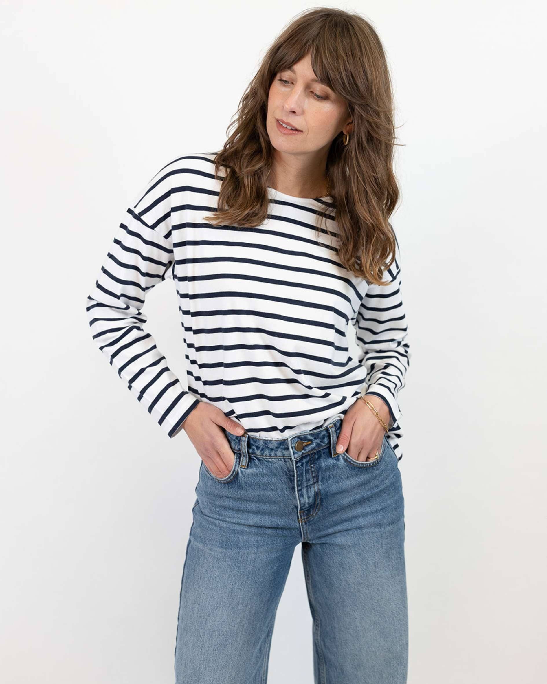 Ivy – wholesale T-shirt – women's – Sam Midweight Organic Cotton Navy Breton T-Shirt7
