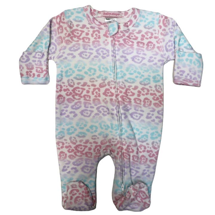 F2420 Rainbow Cheetah Zipper Footie for wholesale by 🤍Baby Steps and Mish Kids