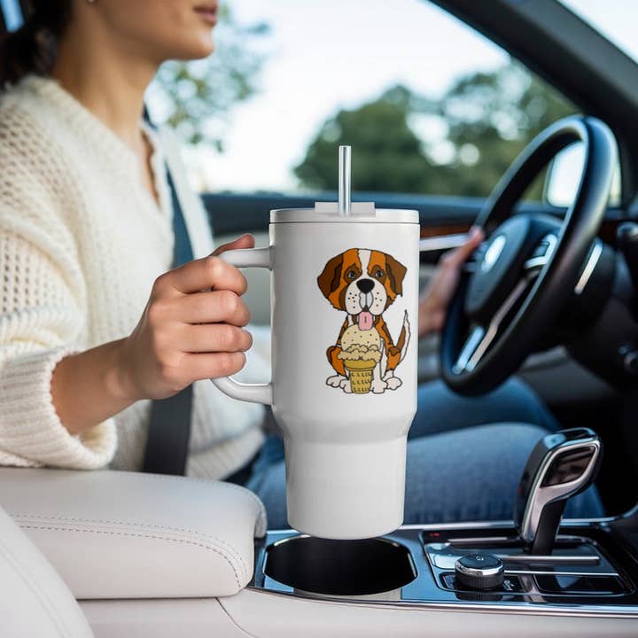 3dRose - Wholesale Insulated mug/tumbler - 3dRose, Funny Cute St. Bernard Dog eating Ice Cream Cone, Tumbler9