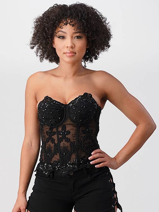 K-Pop Sequins Mesh Corset for wholesale by Lydia USA