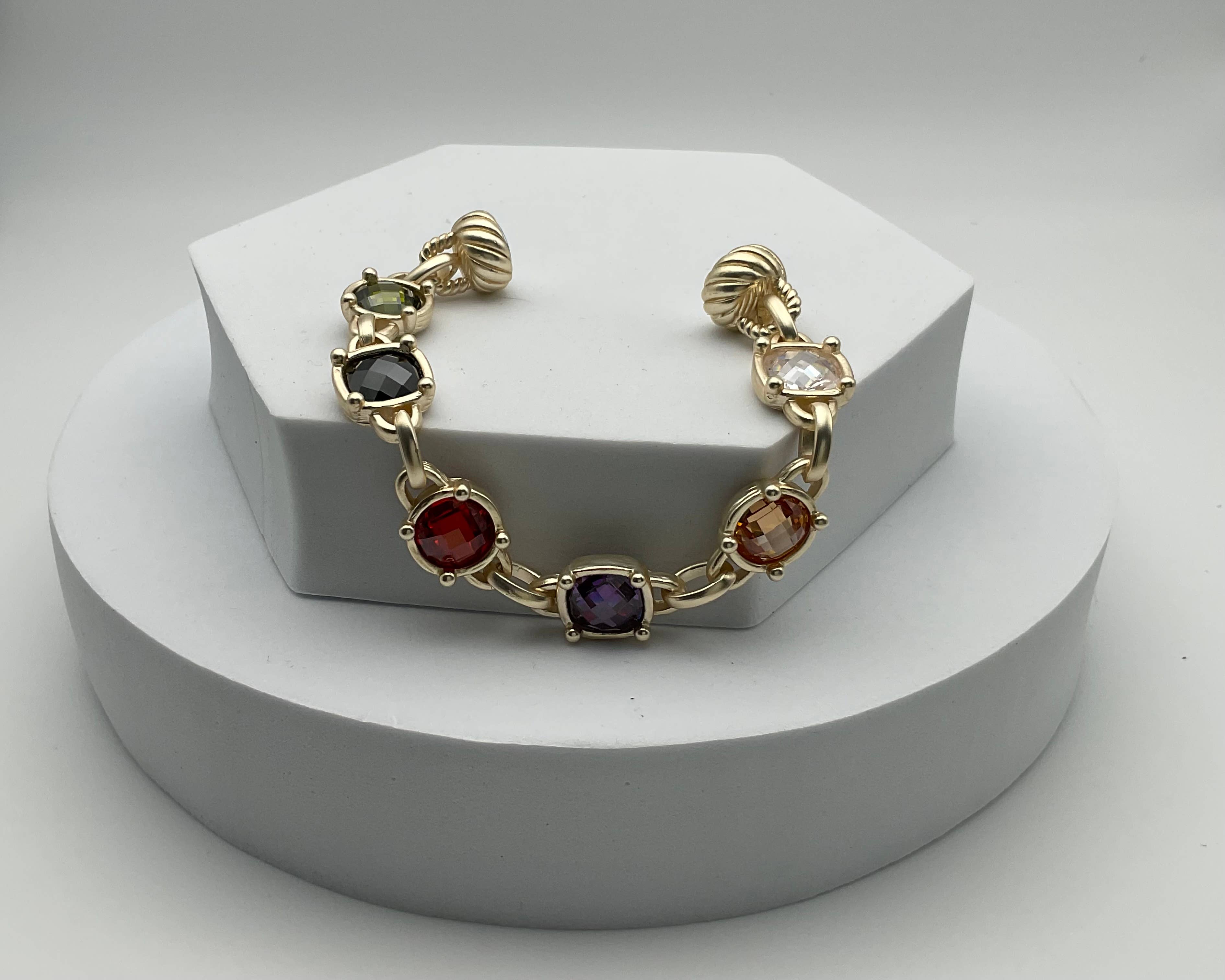 My Best Kept Jewelry - Wholesale Link & Chain Bracelet - Matte Gold Multi Coloured Statement Bracelet1