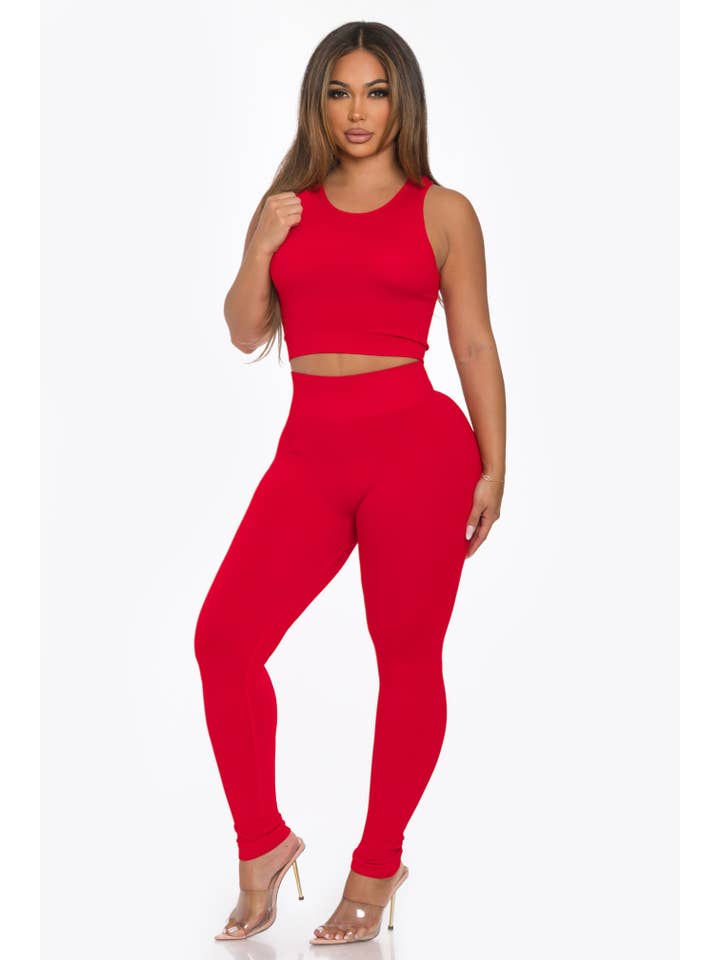 Lime All the Time - Wholesale Activewear Set - Women's - 2 Pcs Sports Crop Tank Top and Legging Set
