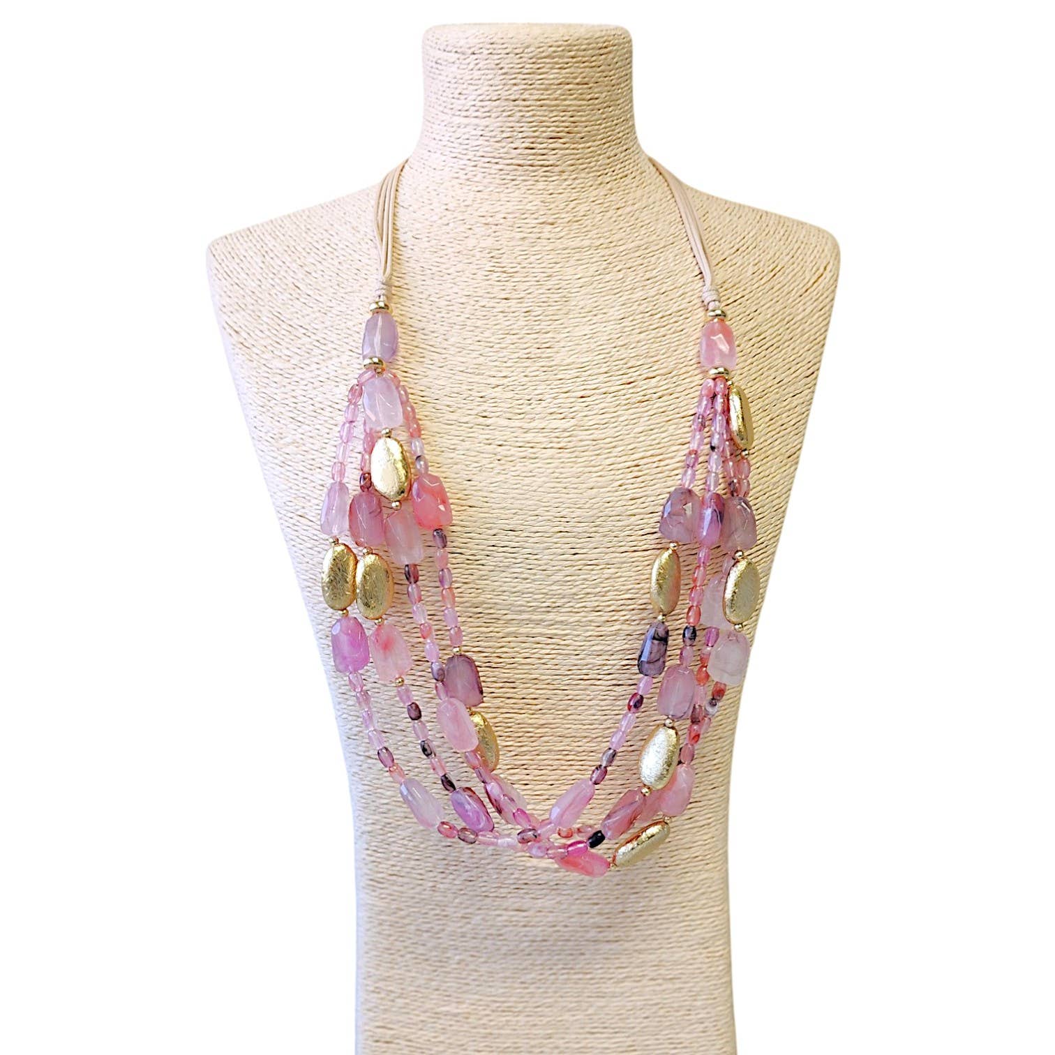 Bijoux Envie Statement Jewelry - Vendita all'ingrosso Collane di perline/perle - Collana con Perline Rosa e Oro | Gioielli Artigianali di Tendenza1
