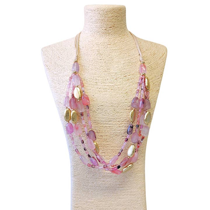 Bijoux Envie Statement Jewelry - Vendita all'ingrosso Collane di perline/perle - Collana Multifilo con Perline Rosa | Gioielli Statement | Boho3