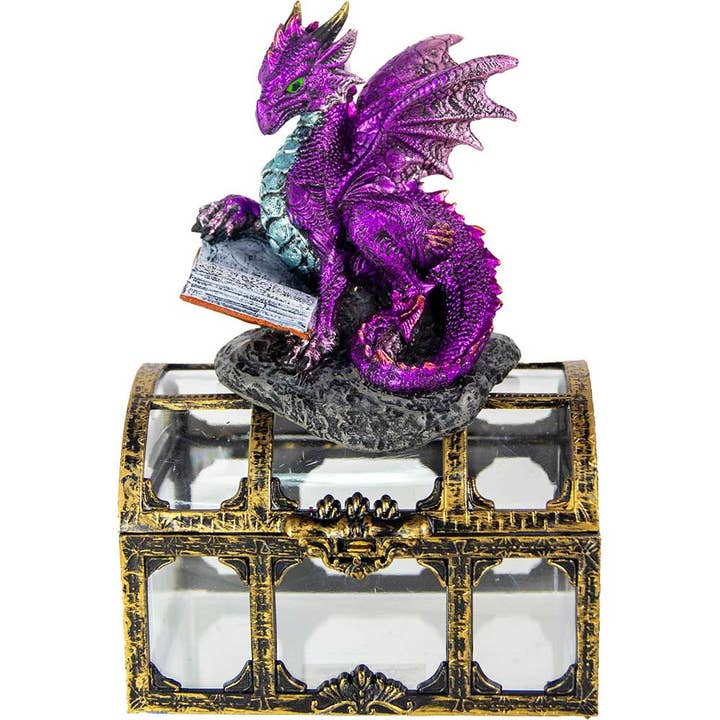 Polyresin Dragon on Treasure Chest - Purple w/ Book (Each) for wholesale by Kheops International