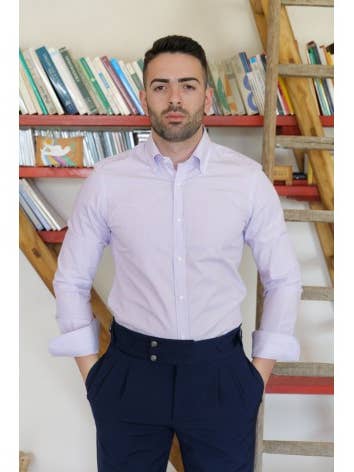 Chemise pour homme en coton rayé violet pour la vente par Joey & John