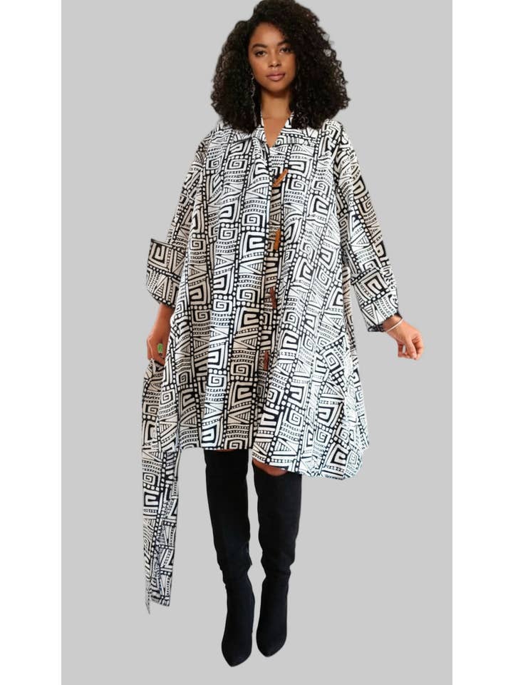 India Batik - Wholesale Dress - Women's - Cotton Swing Dress / Blouse- Geometric Pattern 243